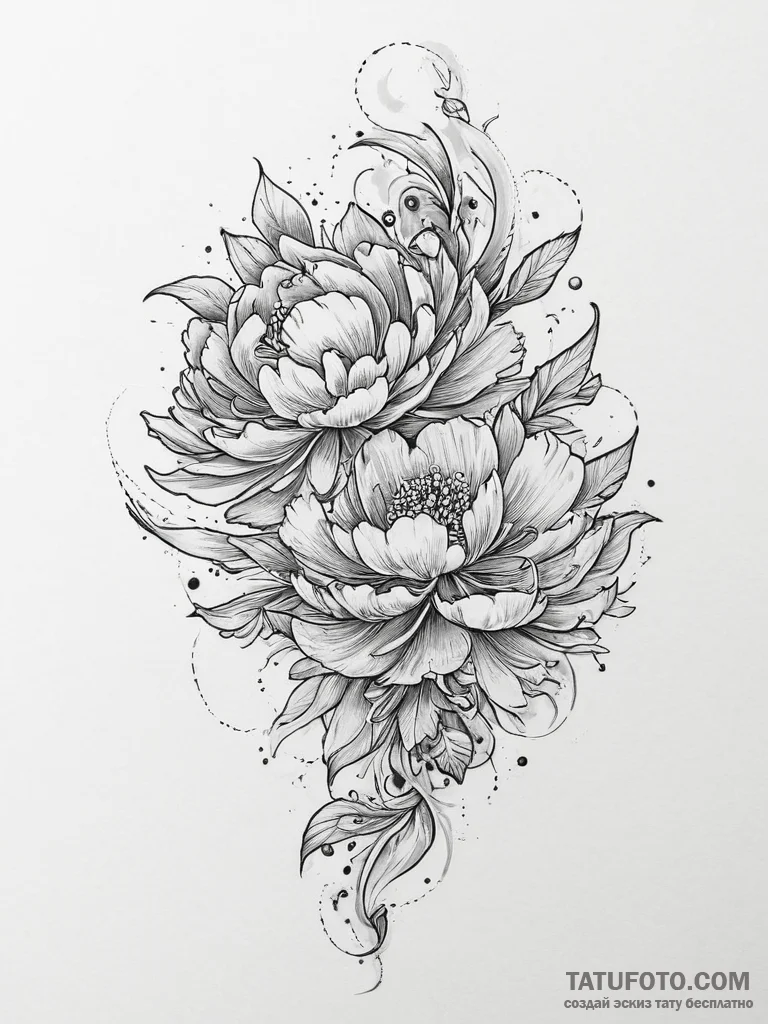 Tattoo sketch peony flower, concept art for t... - эскиз тату (№1756033178_0, 24.08.2025 10:59) — Tatufoto.com