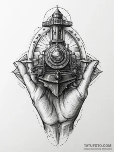 Tattoo sketch hands with a train, concept art... - эскиз тату (№1756036994_0, 24.08.2025 12:03) — Tatufoto.com