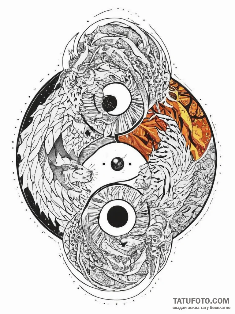 Tattoo sketch yin and yang with a dragon and... - эскиз тату (№1756037789_0, 24.08.2025 12:16) — Tatufoto.com