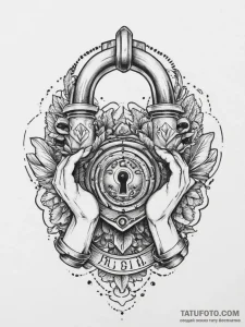 Tattoo hands with a lock, tattoo flash sheet... - эскиз тату (№1756038388_0, 24.08.2025 12:26) — Tatufoto.com