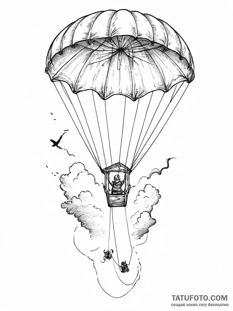 Tattoo sketch parasailing a person in the sky... - эскиз тату (№1756039370_0, 24.08.2025 12:42) — Tatufoto.com