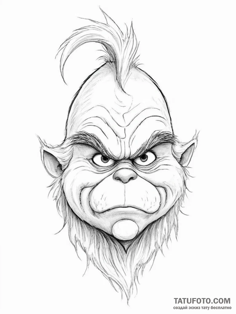 Tattoo sketch the grinch with a hair - эскиз тату (№1756041930_0, 24.08.2025 13:25) — Tatufoto.com