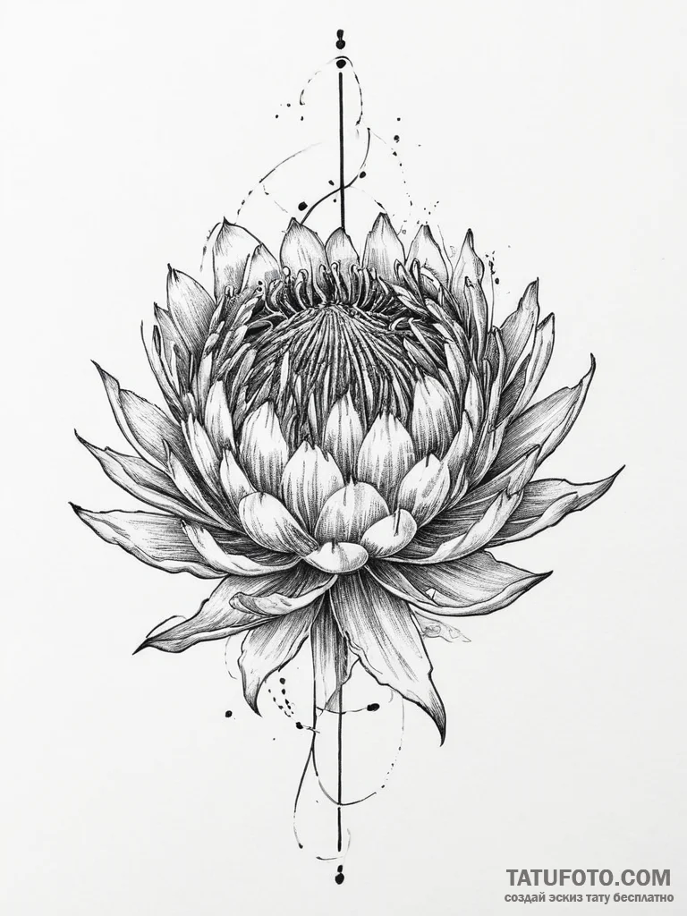 Tattoo sketch pincushion protea, tattoo drawi... - эскиз тату (№1756042319_0, 24.08.2025 13:31) — Tatufoto.com