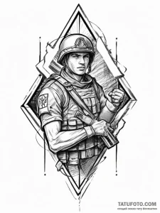 Tattoo sketch soldier with a banner, concept... - эскиз тату (№1756043321_0, 24.08.2025 13:48) — Tatufoto.com