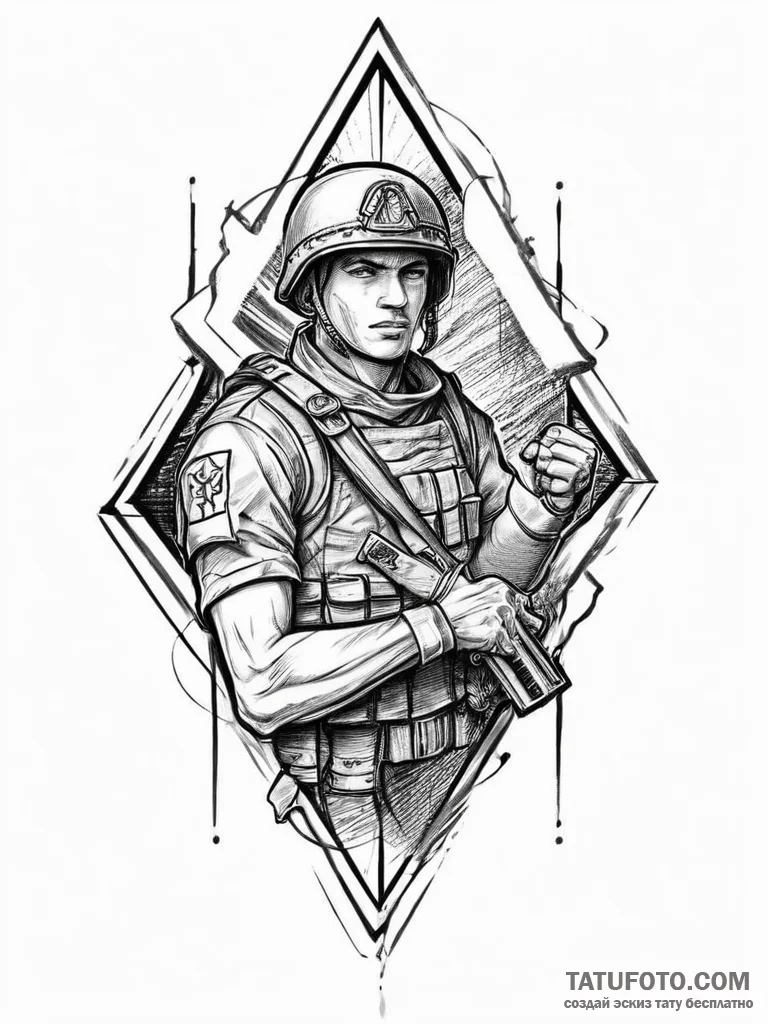 Tattoo sketch soldier with a banner, concept... - эскиз тату (№1756043321_0, 24.08.2025 13:48) — Tatufoto.com