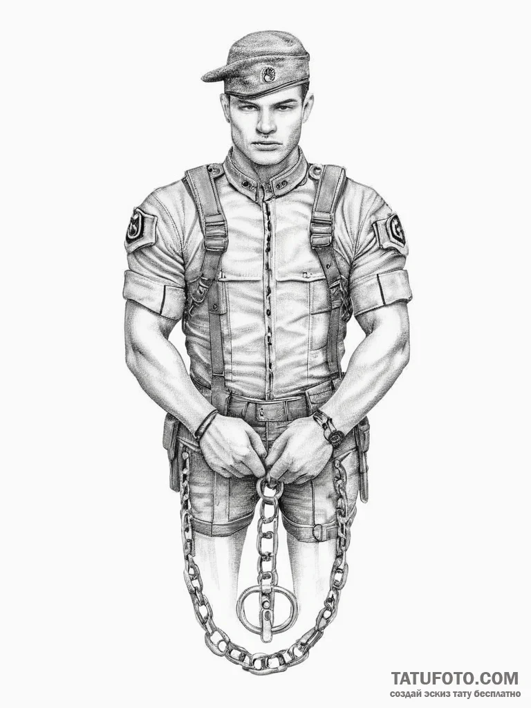 Tattoo sketch soldier with a chain, artistic... - эскиз тату (№1756043518_0, 24.08.2025 13:51) — Tatufoto.com