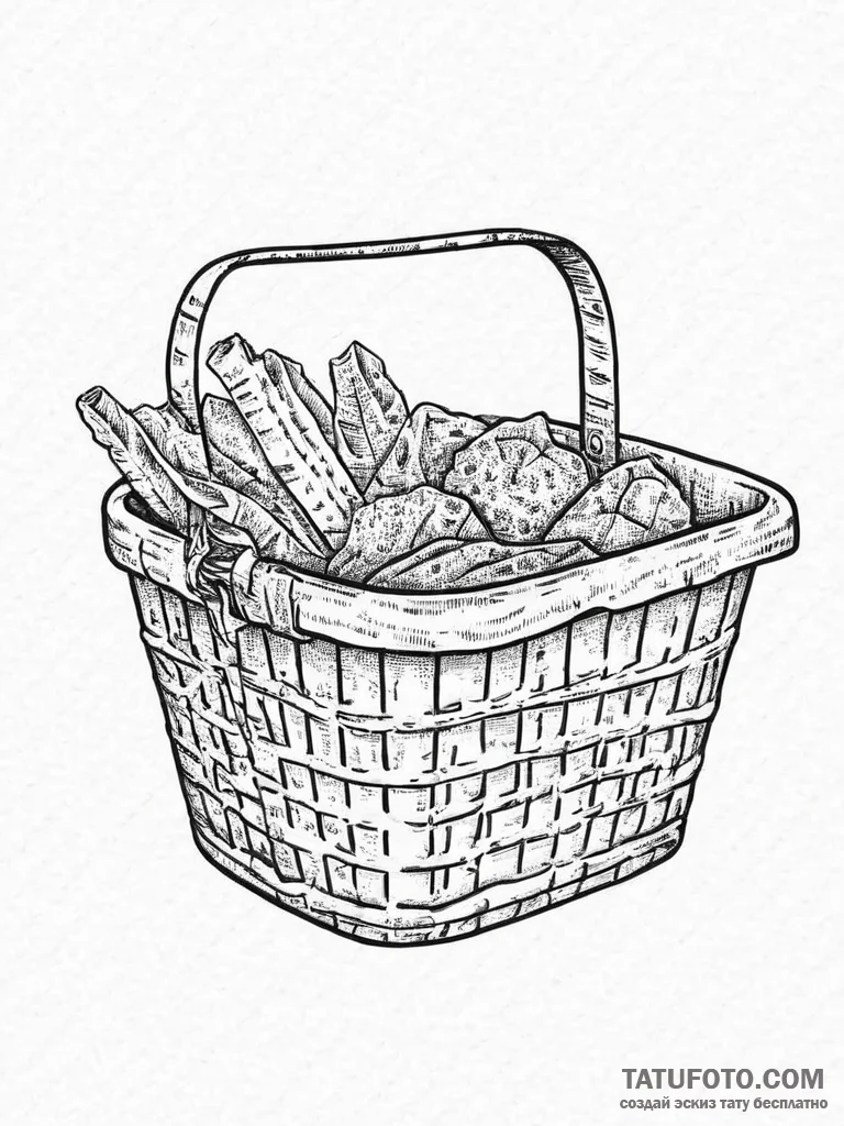 Tattoo sketch laundry basket, concept art for... - эскиз тату (№1756047066_0, 24.08.2025 14:51) — Tatufoto.com