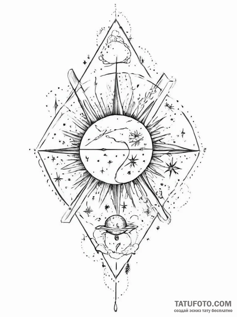 Tattoo sketch cosmic past - эскиз тату (№1756048047_0, 24.08.2025 15:07) — Tatufoto.com