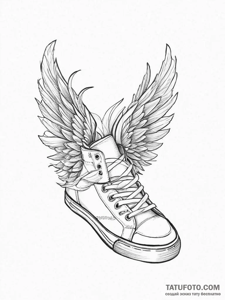 Tattoo sketch sneakers with wings - эскиз тату (№1756049567_0, 24.08.2025 15:32) — Tatufoto.com