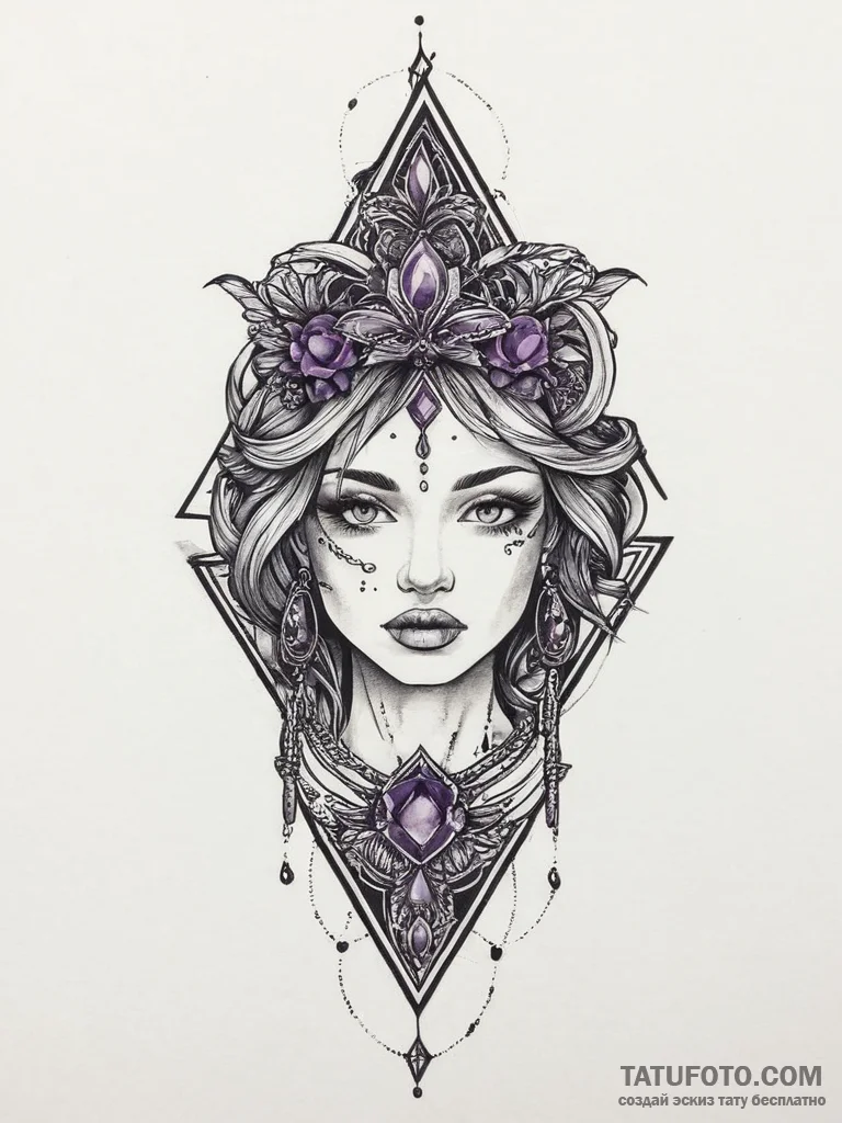Tattoo sketch amethyst, tattoo line art, clea... - эскиз тату (№1756050574_0, 24.08.2025 15:49) — Tatufoto.com