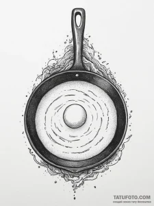 Tattoo sketch frying pan with an egg, concept... - эскиз тату (№1756050778_0, 24.08.2025 15:52) — Tatufoto.com