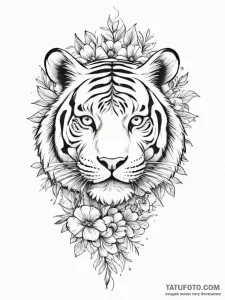 Tattoo sketch узор в виде тигра с цветами, ta... - эскиз тату (№1756054305_0, 24.08.2025 16:51) — Tatufoto.com