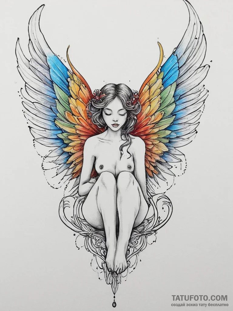 Tattoo sketch fairy with wings, tattoo drawin... - эскиз тату (№1756054891_0, 24.08.2025 17:01) — Tatufoto.com