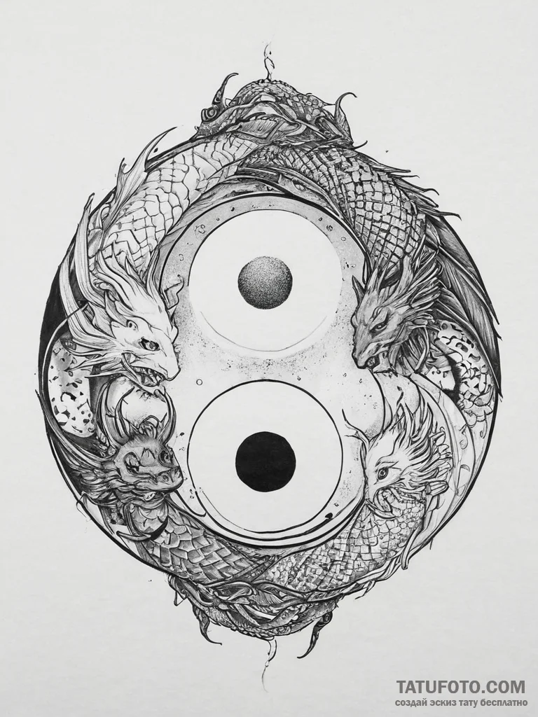 Tattoo sketch yin and yang with dragons, tatt... - эскиз тату (№1756055282_0, 24.08.2025 17:08) — Tatufoto.com