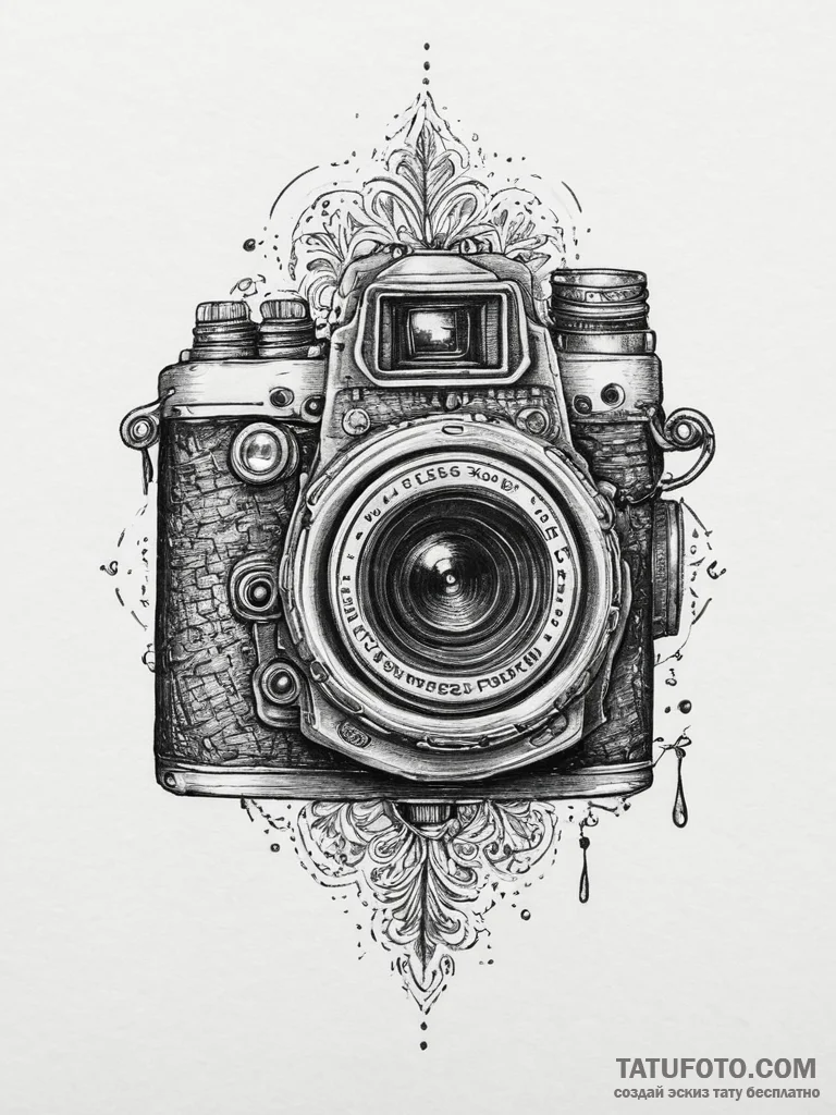 Tattoo sketch photographer vintage camera, ta... - эскиз тату (№1756056650_0, 24.08.2025 17:30) — Tatufoto.com