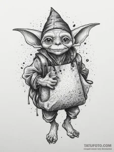 Tattoo sketch goblin with a bag, concept art... - эскиз тату (№1756058408_0, 24.08.2025 18:00) — Tatufoto.com
