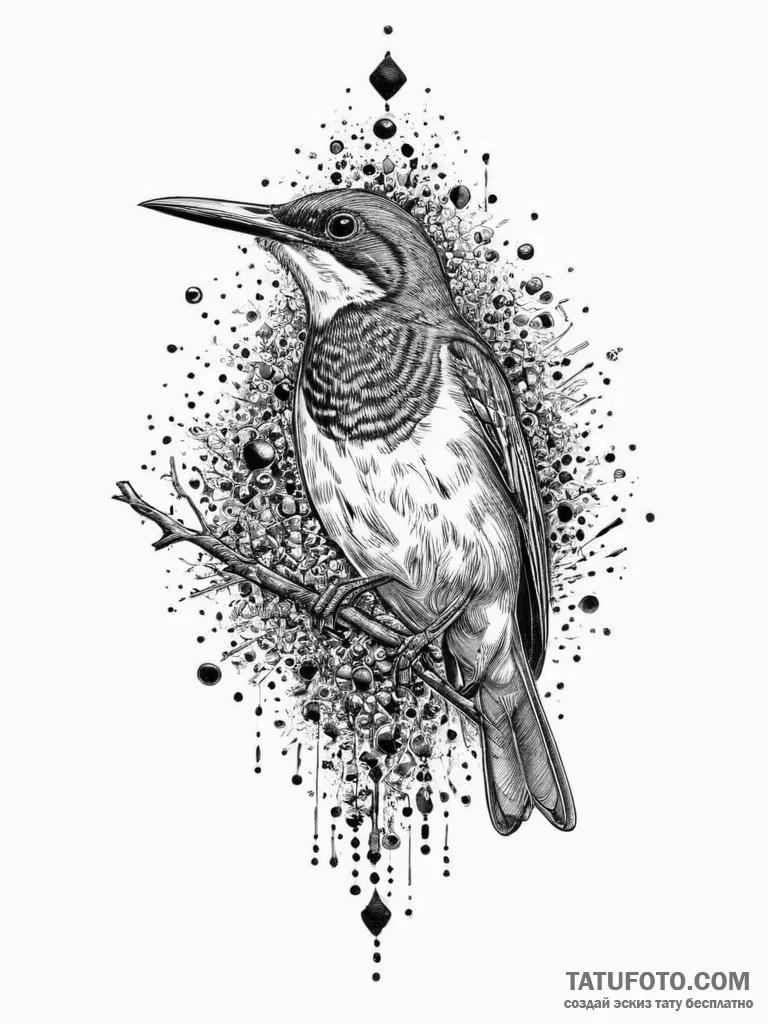 Tattoo sketch thrush, tattoo line art, on a c... - эскиз тату (№1756058798_0, 24.08.2025 18:06) — Tatufoto.com