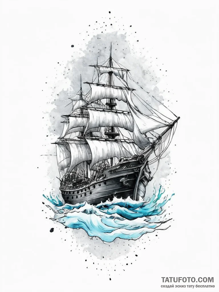 Tattoo sketch ship, concept art for tattoo, o... - эскиз тату (№1756059776_0, 24.08.2025 18:22) — Tatufoto.com