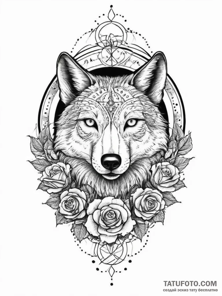 Tattoo sketch узор в виде волка и луны, ink i... - эскиз тату (№1756059971_0, 24.08.2025 18:26) — Tatufoto.com