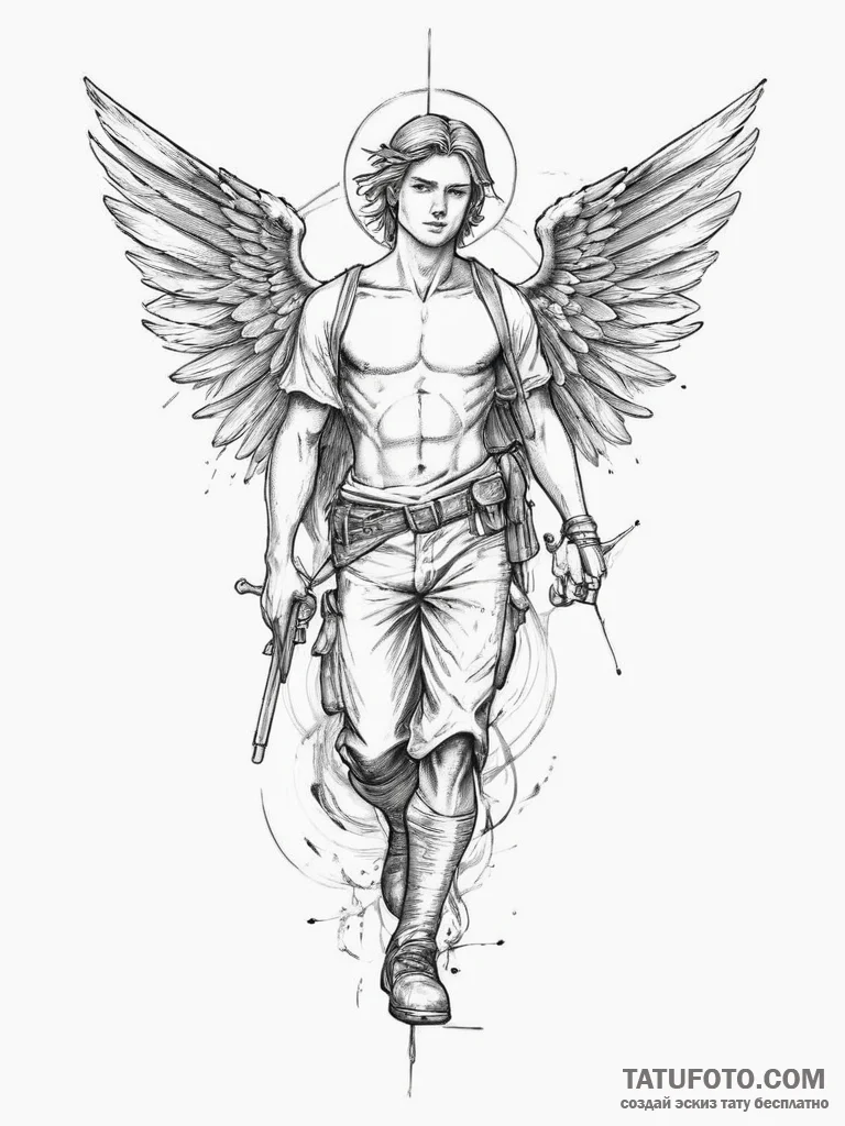 Tattoo sketch soldier with an angel, tattoo l... - эскиз тату (№1756063565_0, 24.08.2025 19:26) — Tatufoto.com