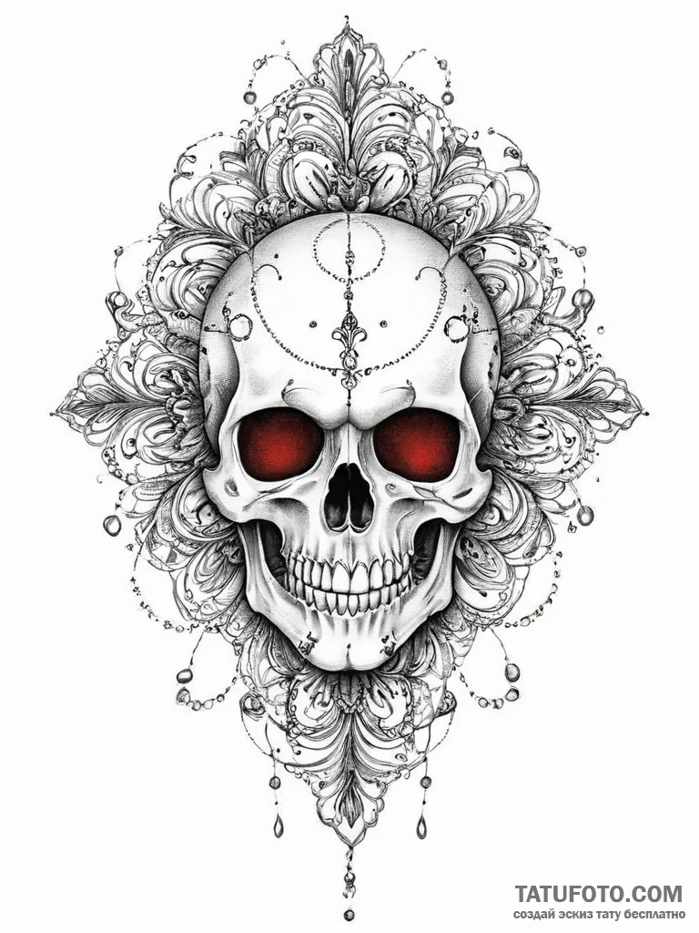 Tattoo sketch skull, ink illustration for tat... - эскиз тату (№1756065593_0, 24.08.2025 19:59) — Tatufoto.com