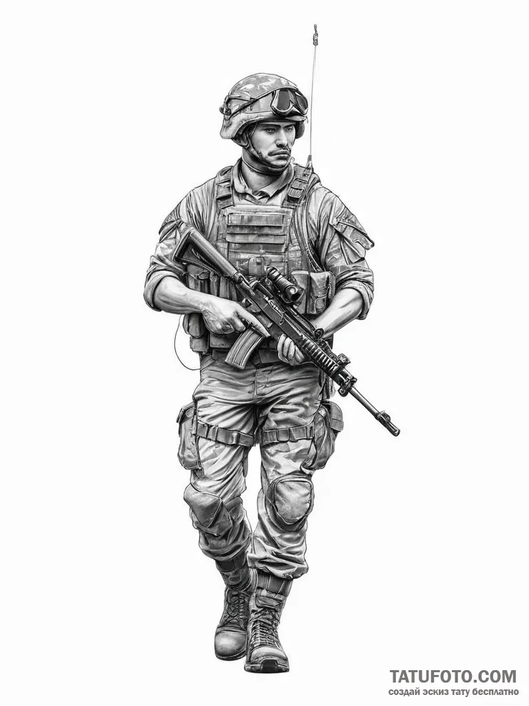 Tattoo sketch soldier with a needle - эскиз тату (№1756065793_0, 24.08.2025 20:03) — Tatufoto.com