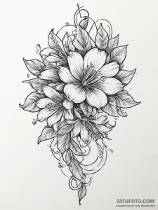 Tattoo sketch honeysuckle flower, concept art... - эскиз тату (№1756066194_0, 24.08.2025 20:09) — Tatufoto.com