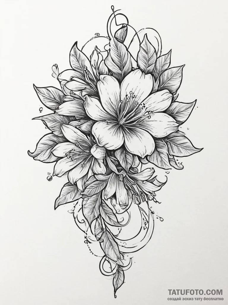 Tattoo sketch honeysuckle flower, concept art... - эскиз тату (№1756066194_0, 24.08.2025 20:09) — Tatufoto.com