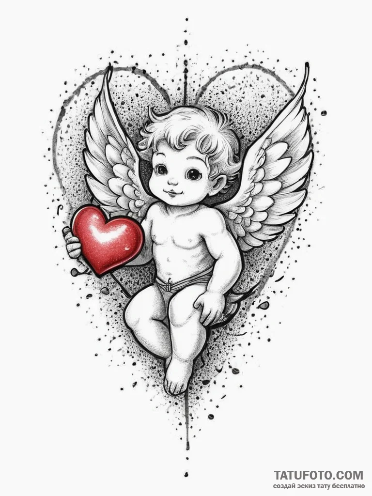 Tattoo sketch cupid with a heart, artistic ta... - эскиз тату (№1756066401_0, 24.08.2025 20:13) — Tatufoto.com