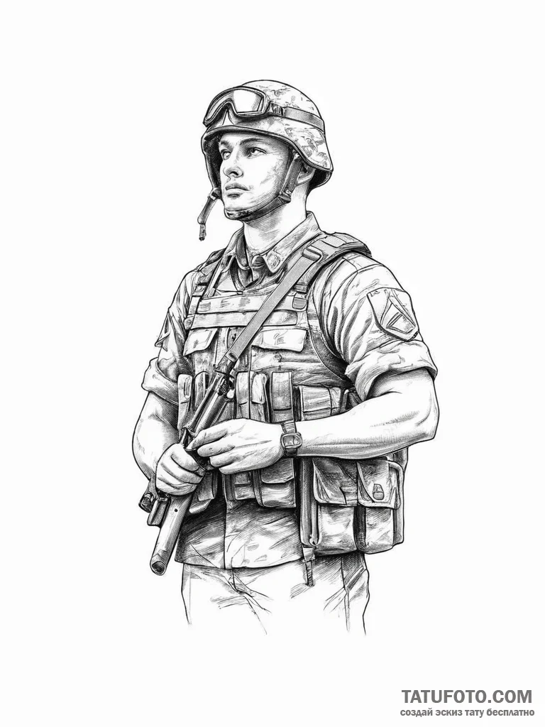 Tattoo sketch soldier with a letter - эскиз тату (№1756066802_0, 24.08.2025 20:20) — Tatufoto.com