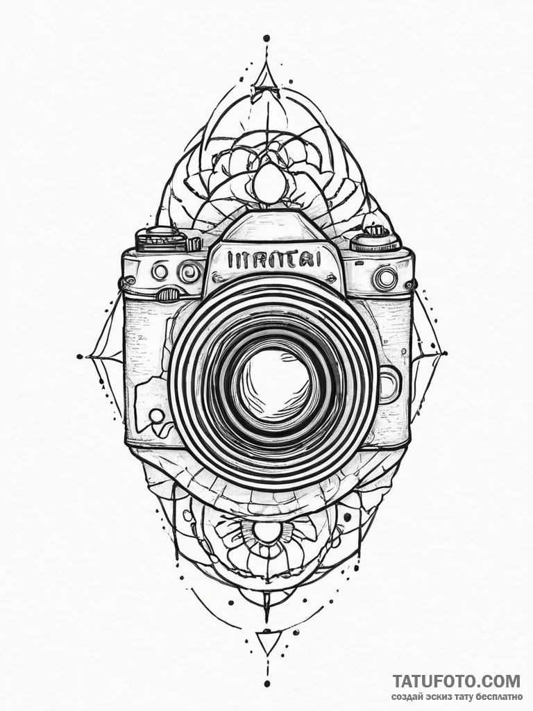 Tattoo sketch photographer camera lens with a... - эскиз тату (№1756066997_0, 24.08.2025 20:23) — Tatufoto.com