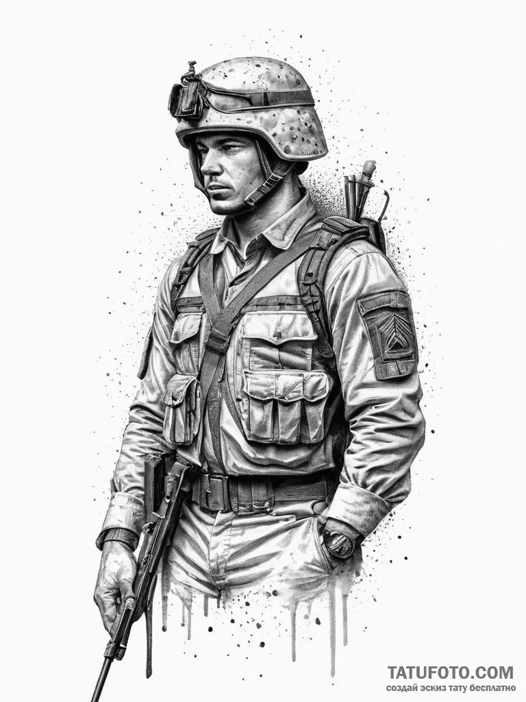 Tattoo sketch soldier with a thread, tattoo d... - эскиз тату (№1756067399_0, 24.08.2025 20:29) — Tatufoto.com