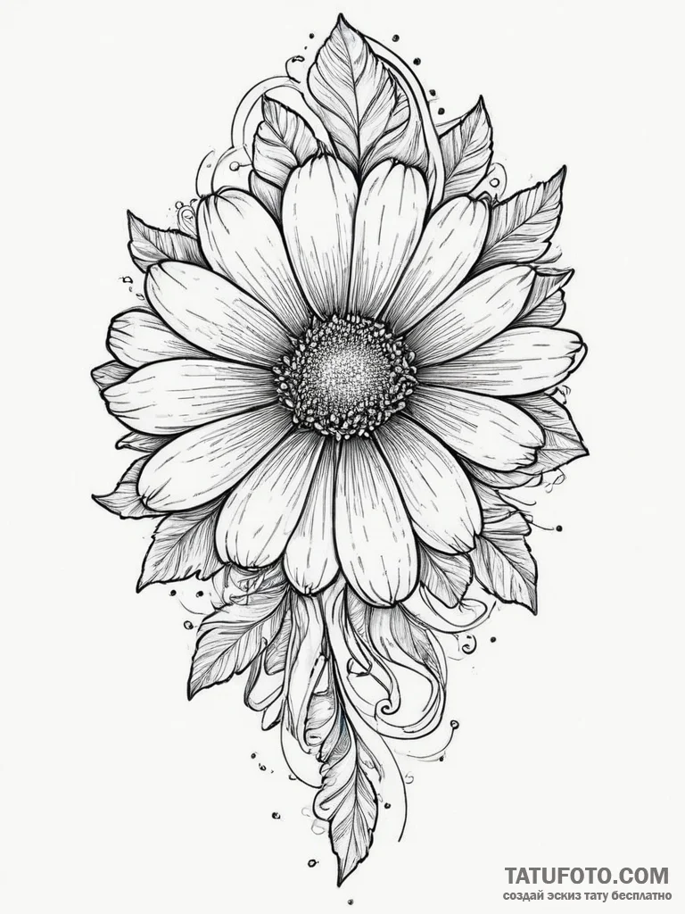 Tattoo sketch calendula, ink illustration for... - эскиз тату (№1756076078_0, 24.08.2025 22:54) — Tatufoto.com