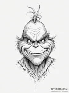 Tattoo sketch the grinch with a horn - эскиз тату (№1756077481_0, 24.08.2025 23:18) — Tatufoto.com