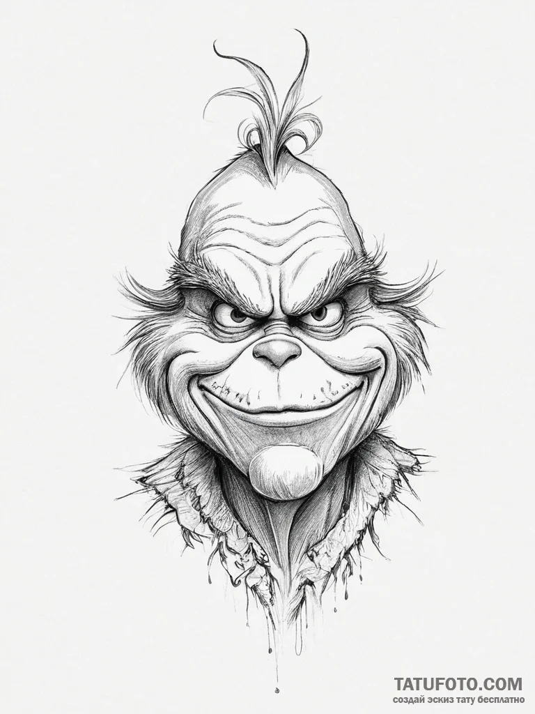 Tattoo sketch the grinch with a horn - эскиз тату (№1756077481_0, 24.08.2025 23:18) — Tatufoto.com