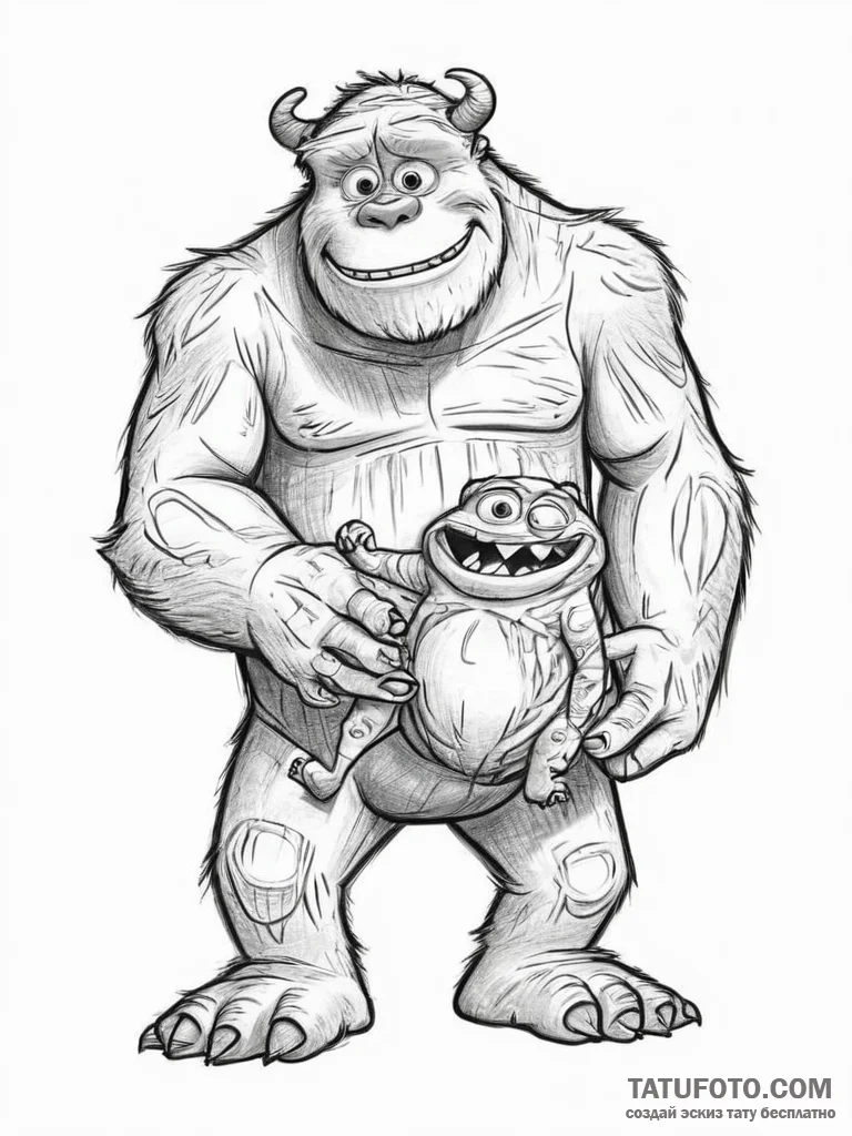 Tattoo sketch monsters, inc. mike and sulley,... - эскиз тату (№1756078090_0, 24.08.2025 23:28) — Tatufoto.com