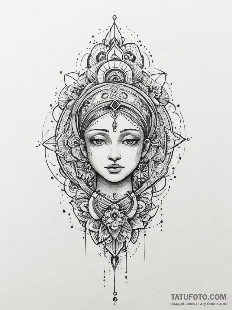 Tattoo sketch holy portrayal, ink illustratio... - эскиз тату (№1756080875_0, 25.08.2025 00:14) — Tatufoto.com