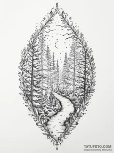 Tattoo sketch enchanted forest with a path, t... - эскиз тату (№1756083250_0, 25.08.2025 00:54) — Tatufoto.com