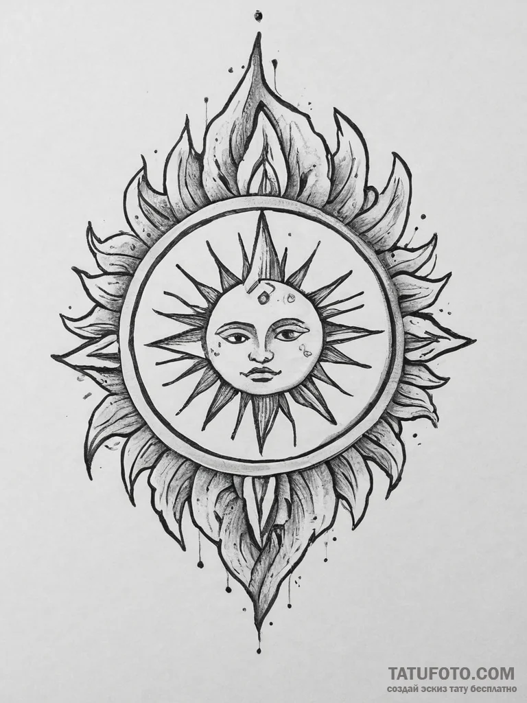 Tattoo sketch slavic sun symbol with a fire,... - эскиз тату (№1756084637_0, 25.08.2025 01:17) — Tatufoto.com