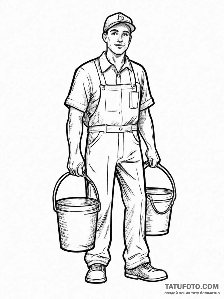 Tattoo sketch janitor a person with a bucket,... - эскиз тату (№1756085826_0, 25.08.2025 01:37) — Tatufoto.com