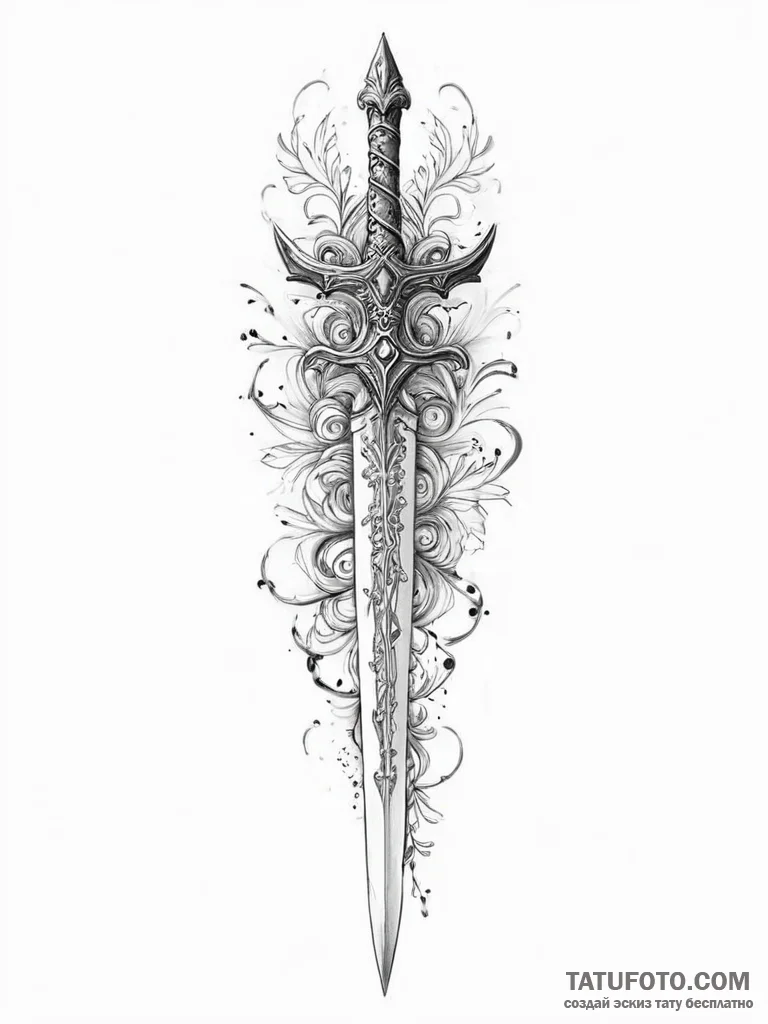 Tattoo sketch кинжал - эскиз тату (№1756087017_0, 25.08.2025 01:56) — Tatufoto.com