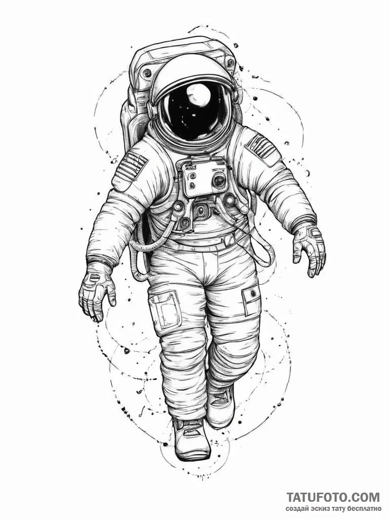 Tattoo sketch астронавт, artistic tattoo sket... - эскиз тату (№1756088407_0, 25.08.2025 02:20) — Tatufoto.com