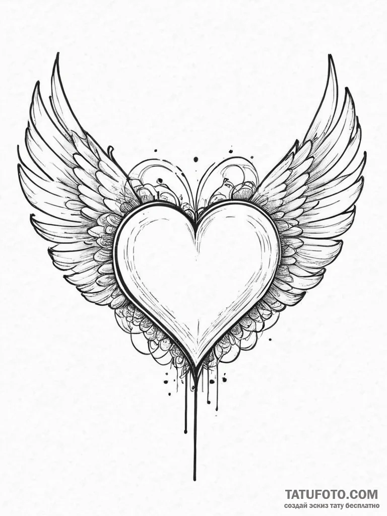 Tattoo sketch сердце с крыльями, concept art... - эскиз тату (№1756089409_0, 25.08.2025 02:36) — Tatufoto.com