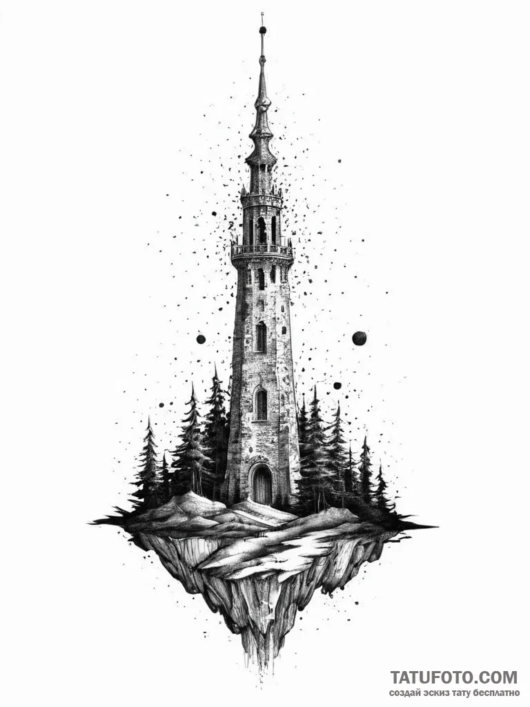 Tattoo sketch spire, ink illustration for tat... - эскиз тату (№1756093726_0, 25.08.2025 03:48) — Tatufoto.com