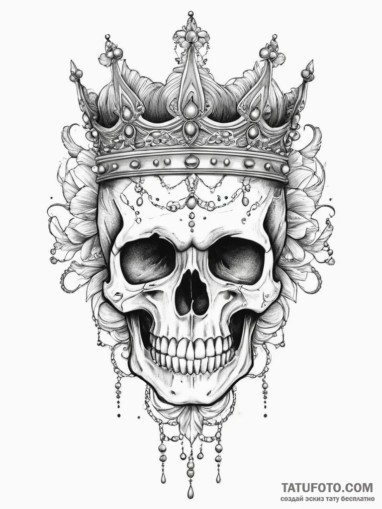 Tattoo sketch узор в виде черепа с короной, i... - эскиз тату (№1756093921_0, 25.08.2025 03:52) — Tatufoto.com