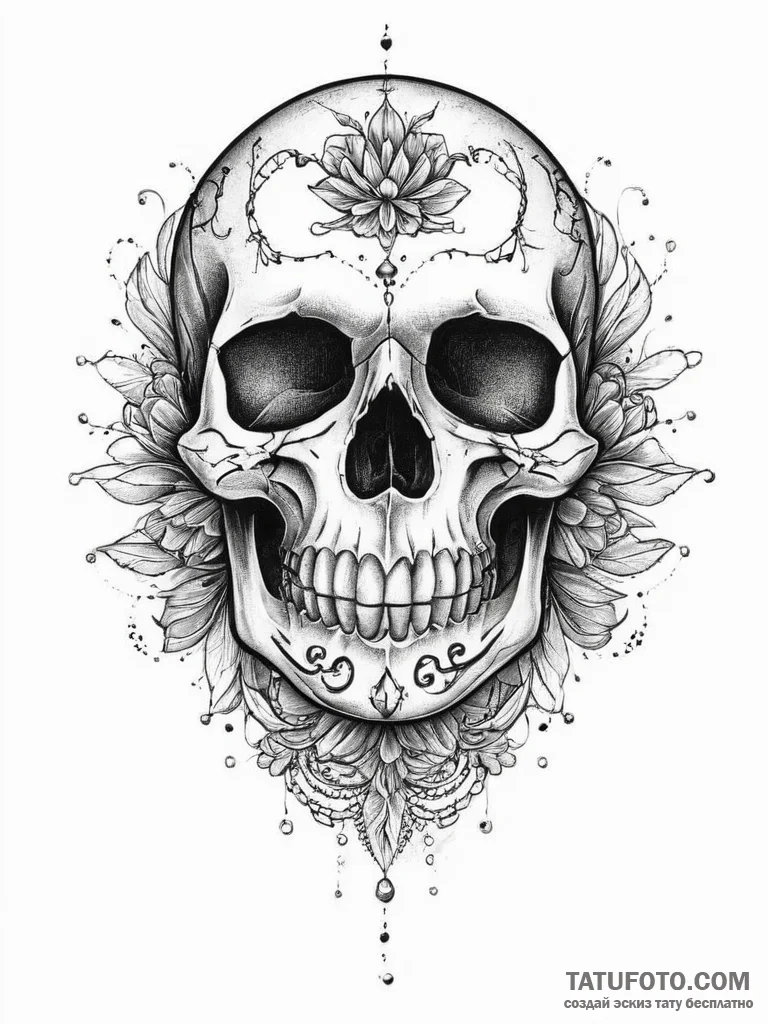 Tattoo sketch realism и ornamental череп, art... - эскиз тату (№1756094701_0, 25.08.2025 04:05) — Tatufoto.com