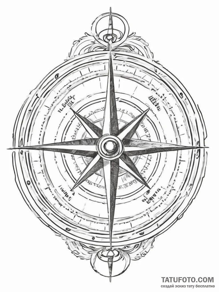 Tattoo sketch compass with a map, tattoo line... - эскиз тату (№1756096281_0, 25.08.2025 04:31) — Tatufoto.com