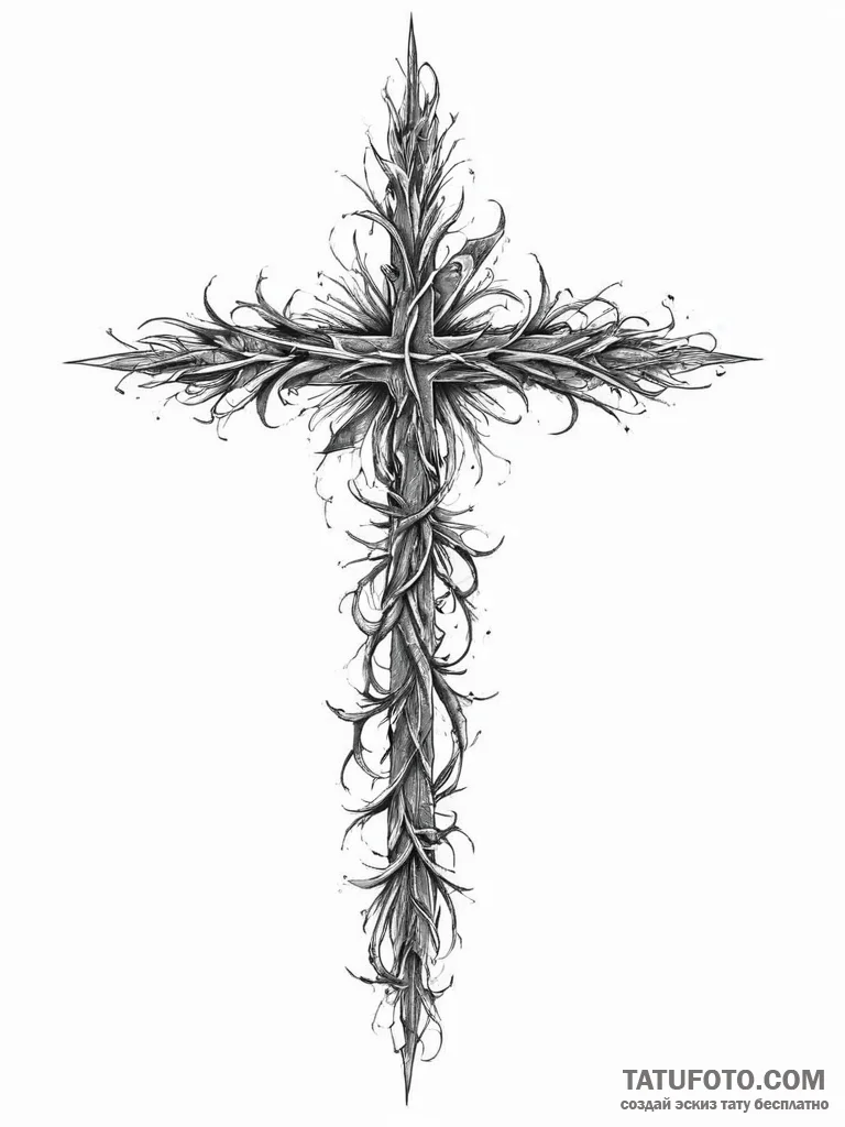 Tattoo sketch cross with thorns, artistic tat... - эскиз тату (№1756096890_0, 25.08.2025 04:41) — Tatufoto.com