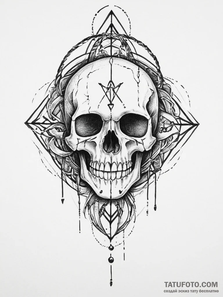 Tattoo sketch череп с рунами, concept art for... - эскиз тату (№1756098294_0, 25.08.2025 05:04) — Tatufoto.com