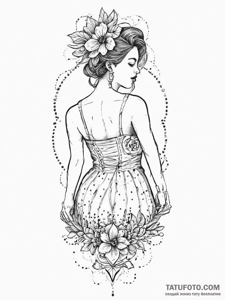Tattoo sketch sundress with a quote, tattoo f... - эскиз тату (№1756098708_0, 25.08.2025 05:11) — Tatufoto.com